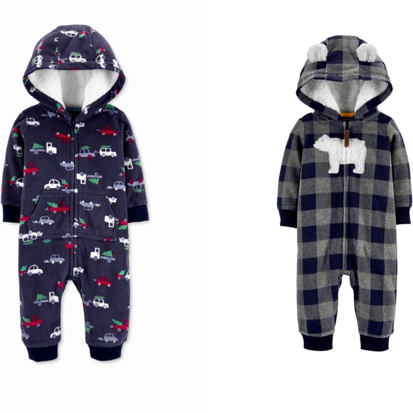 Bundle of 2 Carter’s 18 Month fleece jumpsuits - Picture 1 of 5